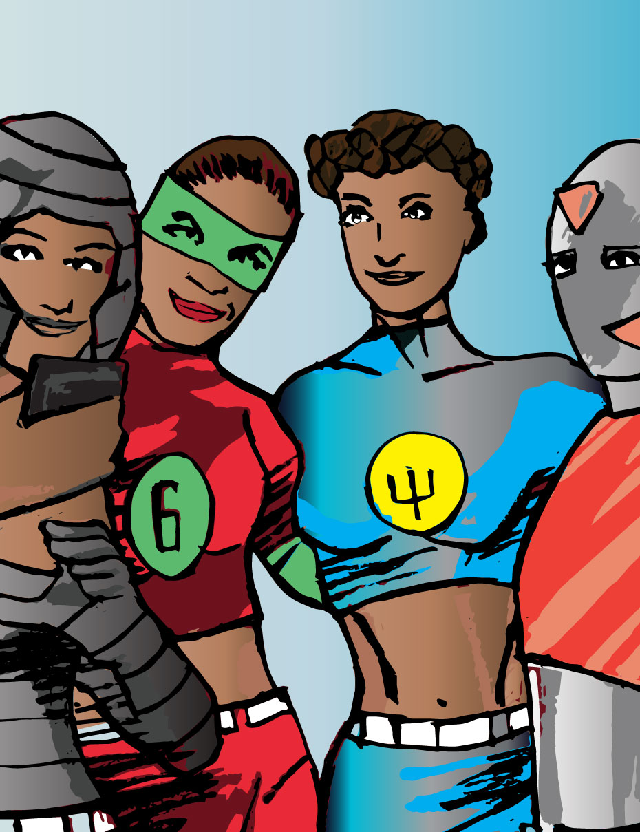 COLOR IMAGE BLACK FEMALE SUPERHERO SELFIE ARMY, SPECIAL AGENT 6, NEPTUNE QUEEN, MEDICAL ROBOT DELTA PRIME